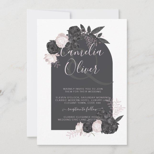LeahG Grått Rosa ros Modern Fall Winter Wedding Inbjudningar (Framsida)