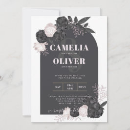 LeahG Grått Rosa ros Modern Fall Winter Wedding Inbjudningar