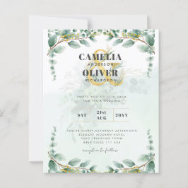 LeahG Greenery Eucalyptus Guld bröllopsinbjudan QR