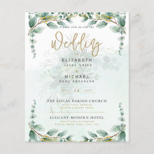LeahG Greenery Eucalyptus Guld bröllopsinbjudan QR Flygblad