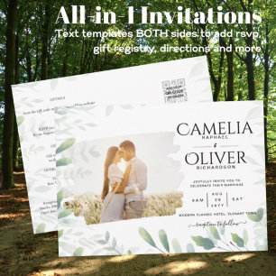 LeahG Greenery Löv PHOTO OVERLAY Wedbjudande