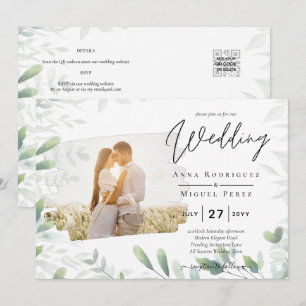 LeahG Greenery Löv PHOTO OVERLAY Wedbjudande Inbjudningar