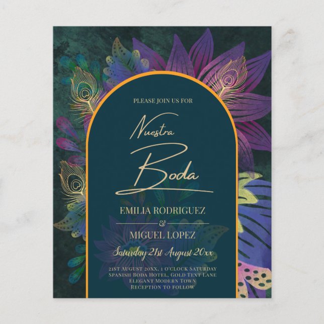 LeahG Grön Lila Guld JEWEL TONES Bröllops INVITATI Flygblad (Framsidan)