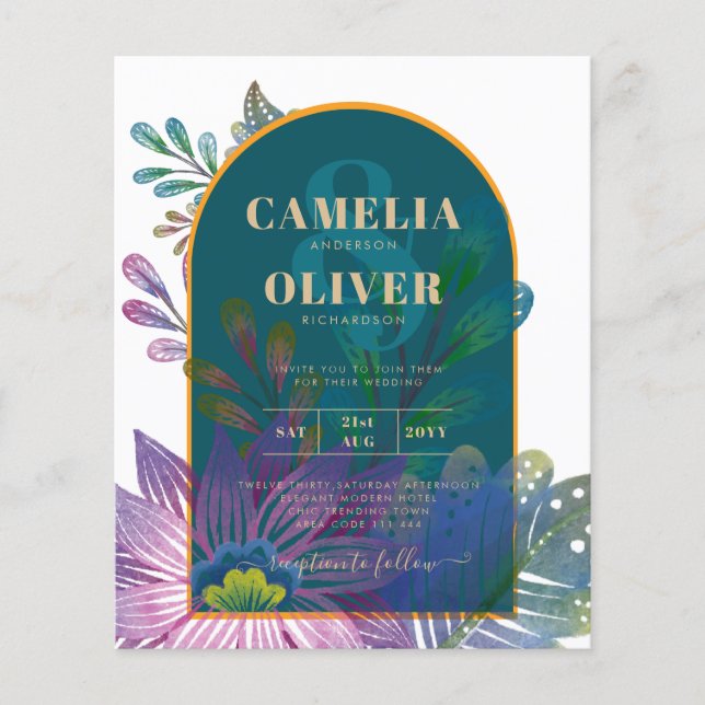LeahG Grön Lila Guld JEWEL TONES Bröllops INVITATI Flygblad (Framsidan)