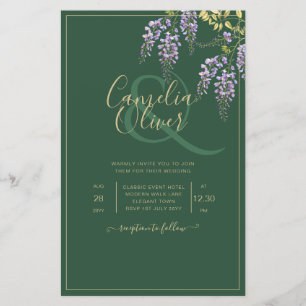 LeahG Grön Lila WISTERIA Bröllops INVITATION Flygblad