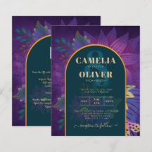 LeahG Grönt Lila Guld JEWEL TONES Wedding INVITE