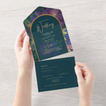 LeahG Grönt Lila Guld JEWEL TONES Wedding INVITE