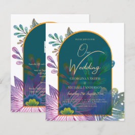 LeahG Grönt Lila Guld JEWEL TONES Wedding INVITE