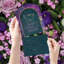 LeahG Grönt Lila Guld JEWEL TONES Wedding INVITE