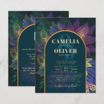 LeahG Grönt Lila Guld JEWEL TONES Wedding INVITE