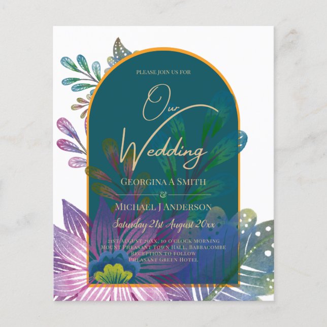 LeahG Grönt Lila Guld JEWEL TONES Wedding INVITE Flygblad (Framsidan)