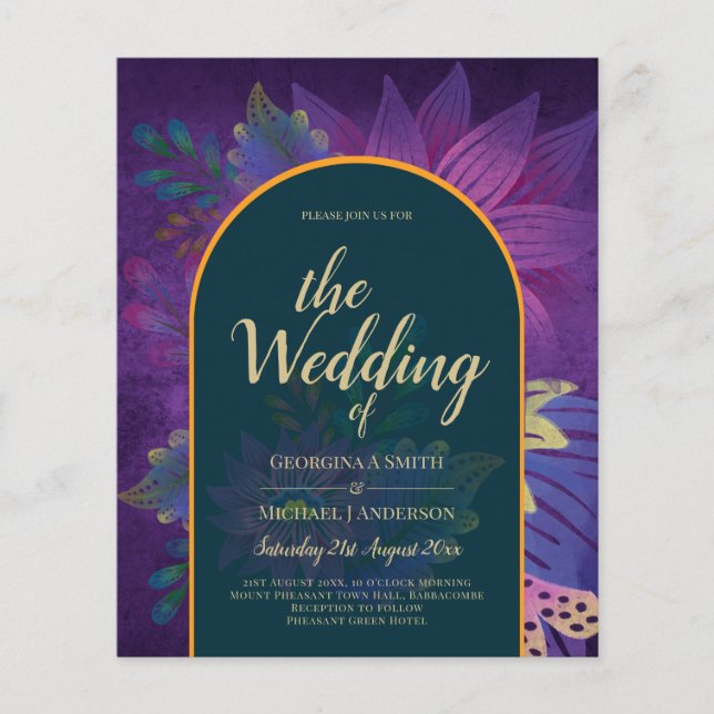 LeahG Grönt Lila Guld JEWEL TONES Wedding INVITE Flygblad (Framsidan)