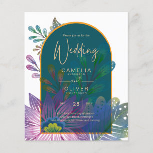 LeahG Grönt Lila Guld JEWEL TONES Wedding INVITE Flygblad