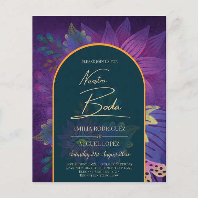 LeahG Grönt Lila Guld JEWEL TONES Wedding INVITE Flygblad (Framsidan)