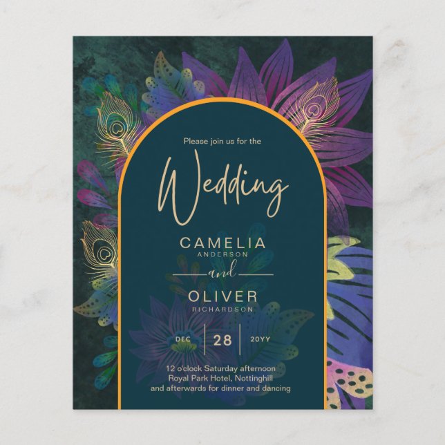 LeahG Grönt Lila Guld JEWEL TONES Wedding INVITE Flygblad (Framsidan)