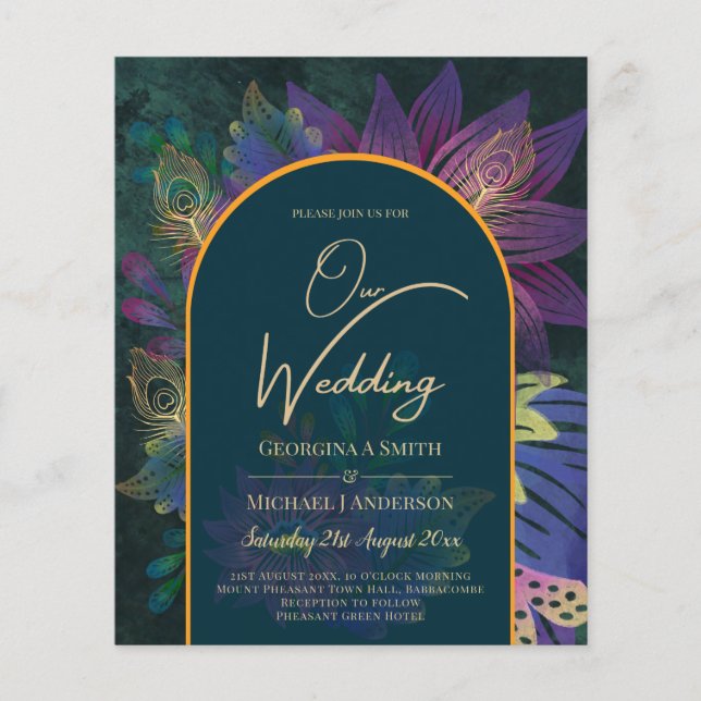 LeahG Grönt Lila Guld JEWEL TONES Wedding INVITE Flygblad (Framsidan)