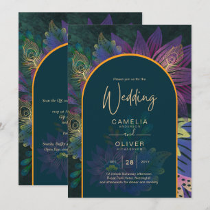 LeahG Grönt Lila Guld JEWEL TONES Wedding INVITE Inbjudningar