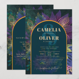 LeahG Grönt Lila Guld JEWEL TONES Wedding INVITE Inbjudningar