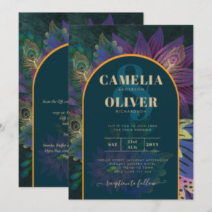 LeahG Grönt Lila Guld JEWEL TONES Wedding INVITE Inbjudningar
