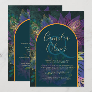 LeahG Grönt Lila Guld JEWEL TONES Wedding INVITE Inbjudningar