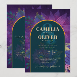 LeahG Grönt Lila Guld JEWEL TONES Wedding INVITE Inbjudningar