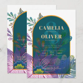 LeahG Grönt Lila Guld JEWEL TONES Wedding INVITE Inbjudningar
