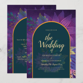 LeahG Grönt Lila Guld JEWEL TONES Wedding INVITE Inbjudningar