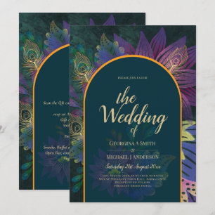 LeahG Grönt Lila Guld JEWEL TONES Wedding INVITE Inbjudningar