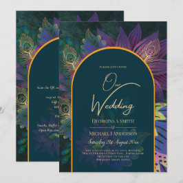 LeahG Grönt Lila Guld JEWEL TONES Wedding INVITE Inbjudningar