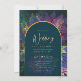 LeahG Grönt Lila Guld JEWEL TONES Wedding INVITE Inbjudningar