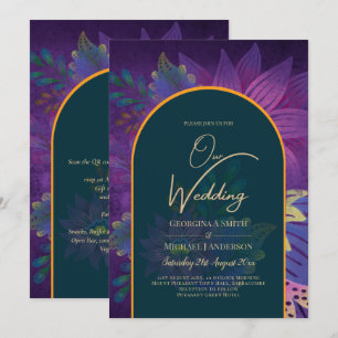 LeahG Grönt Lila Guld JEWEL TONES Wedding INVITE Inbjudningar
