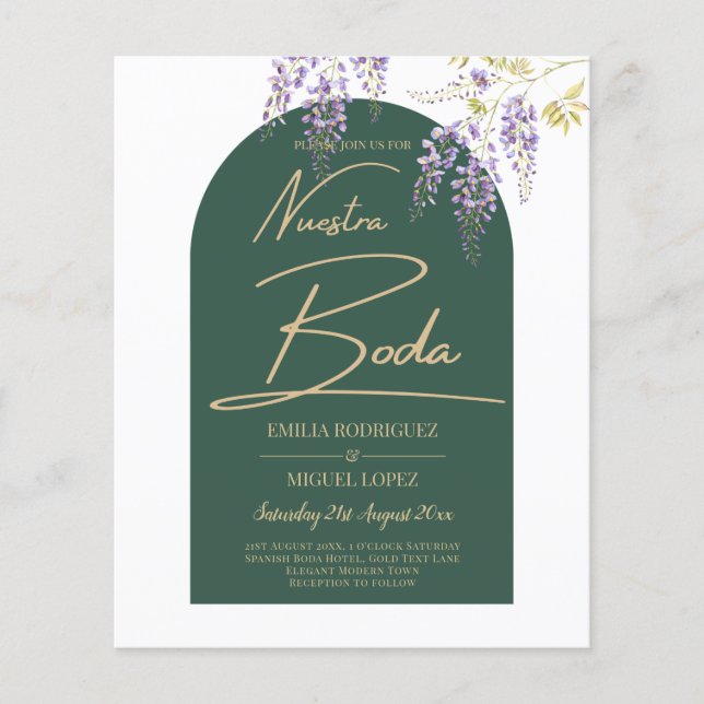 LeahG Grönt Lila Guld WISTERIA Wedding INVITE Flygblad (Framsidan)