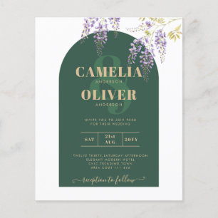 LeahG Grönt Lila Guld WISTERIA Wedding INVITE Flygblad