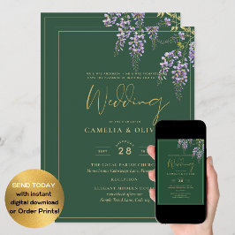 LeahG Grönt Lila Guld WISTERIA Wedding INVITE Inbjudningar