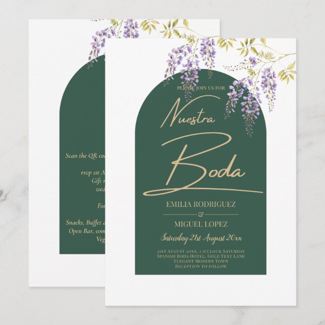 LeahG Grönt Lila Guld WISTERIA Wedding INVITE Inbjudningar (Fram/baksida)