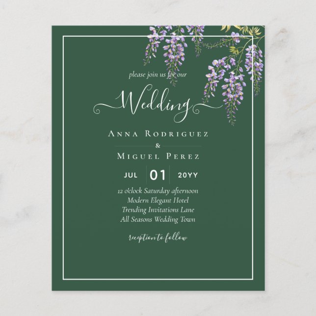 LeahG Grönt Lila WISTERIA Wedding INVITE Flygblad (Framsidan)