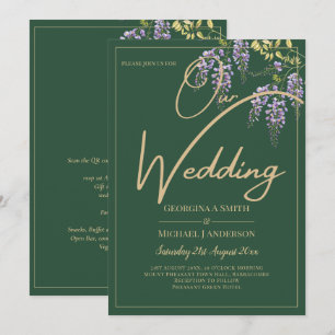 LeahG Grönt Lila WISTERIA Wedding INVITE Inbjudningar