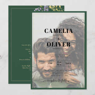 LeahG Grönt Lila WISTERIA Wedding INVITE Inbjudningar