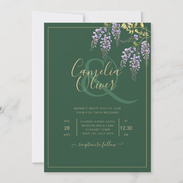LeahG Grönt Lila WISTERIA Wedding INVITE Inbjudningar (Framsida)