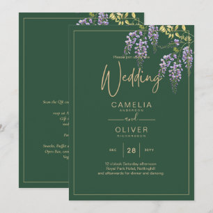 LeahG Grönt Lila WISTERIA Wedding INVITE Inbjudningar