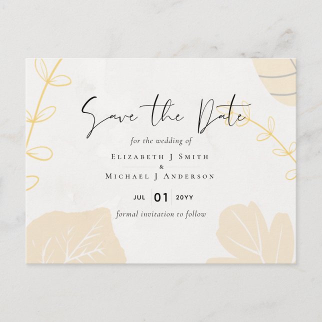 LeahG Guld Grått Abstrakt Bröllop Spara Data Vykort (Framsida)