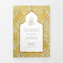 LeahG Guld White Islamic Bröllopsinbjudans