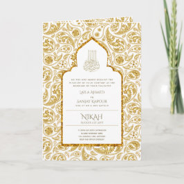 LeahG Guld White Islamic Bröllopsinbjudans Kort