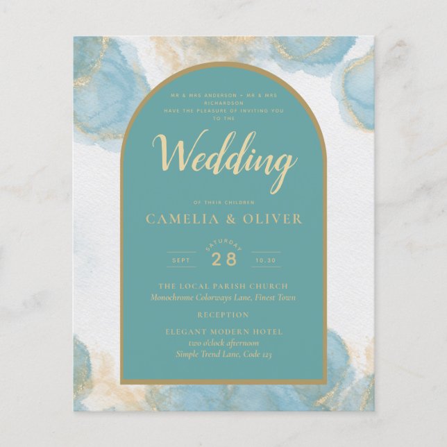 LeahG INK Sea Glass Turquoise Teal Gold INVITE Flygblad (Framsidan)