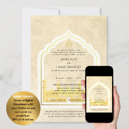 LeahG Islamic Bröllop Guld Mosque Elegant Nikah Inbjudningar