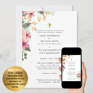 LeahG Katolsk Nuptial Mass Wildblommor Blommigt Inbjudningar
