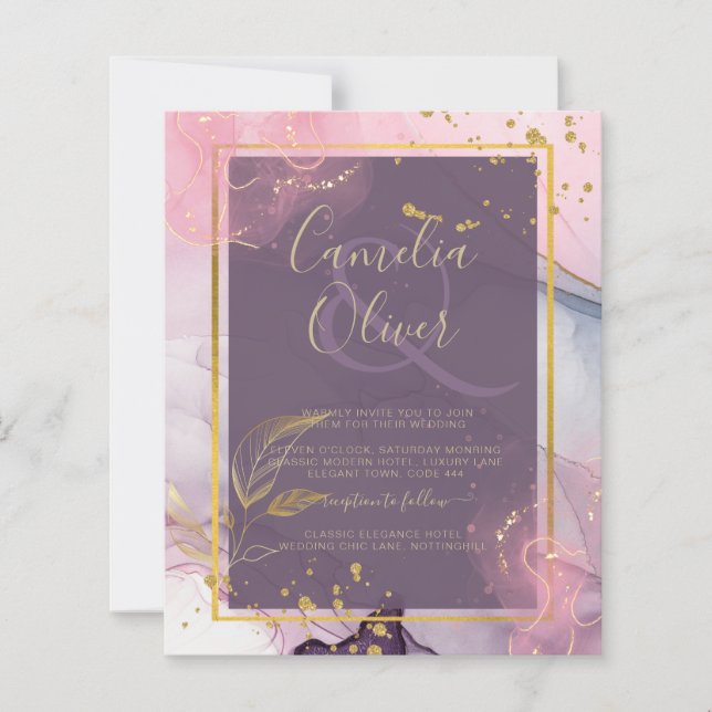 LeahG® Lavendel BLÄCK Mauve Lila Guld Bröllop (Framsida)