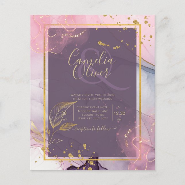 LeahG® Lavendel BLÄCK Mauve Lila Guld Bröllop Flygblad (Framsidan)