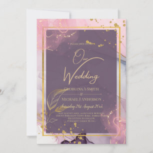 LeahG® Lavendel BLÄCK Mauve Lila Guld Bröllop Inbjudningar