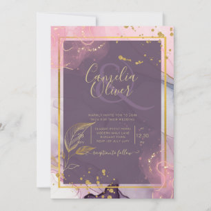 LeahG® Lavendel BLÄCK Mauve Lila Guld Bröllop Inbjudningar